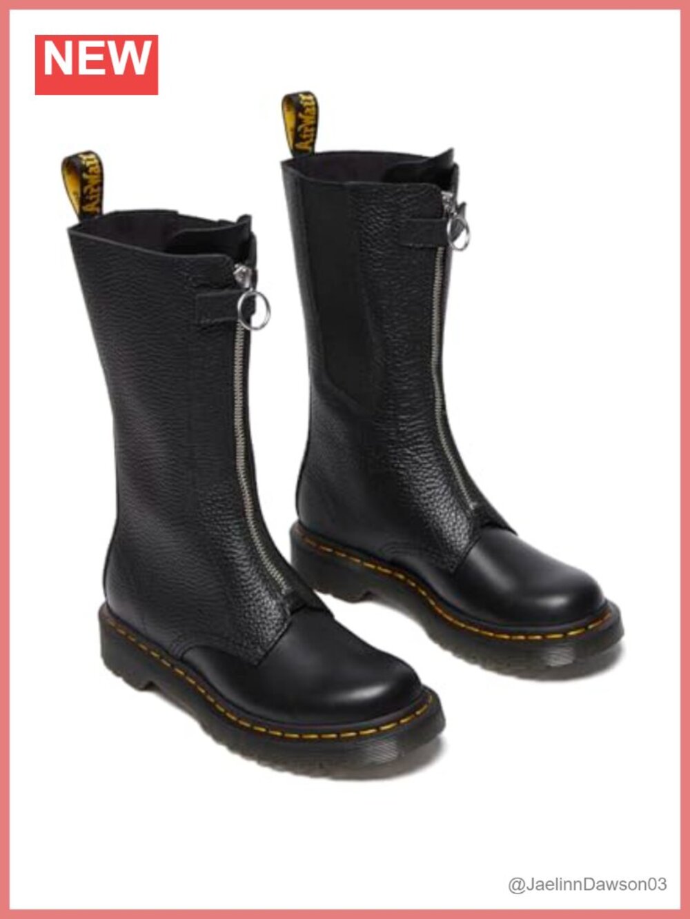 Leather Front Zip Mid Calf Combat Boots